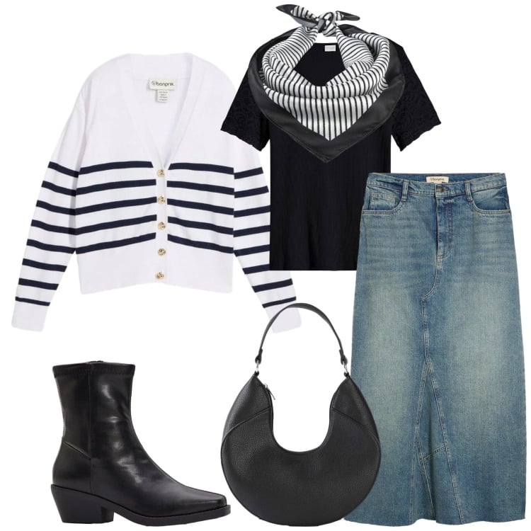 Outfit donna - Marzo. Stile Casual chic per Tutti i giorni. Abbinamento con foulard, gonne, stivaletti, maglieria, cardigans, borse a mano.