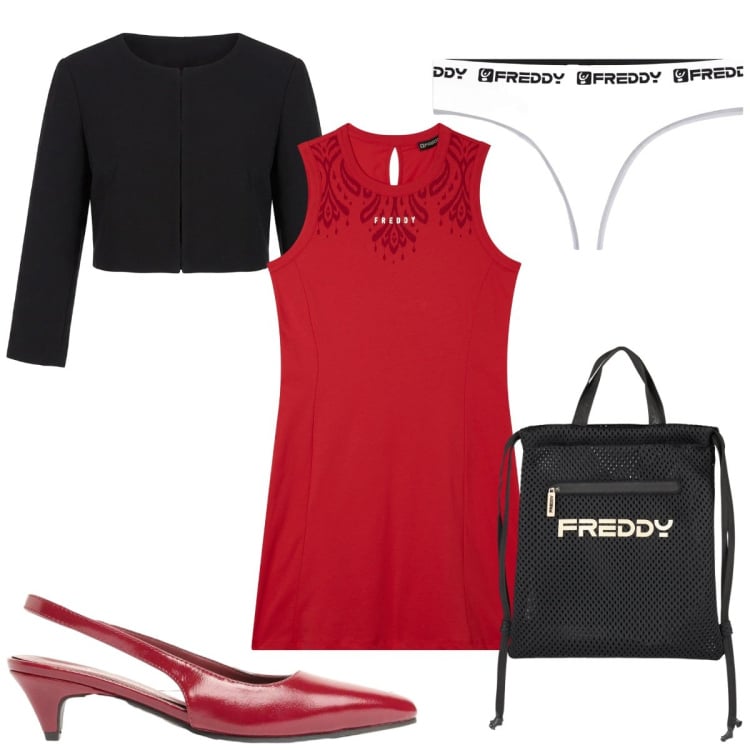 Outfit donna - Total look #2373686. Stile Sporty chic per Tutti i giorni. Abbinamento con décolleté, bolero, perizomi, vestiti midi/longuette, zaini.