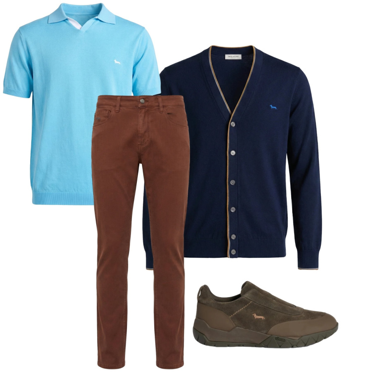 Outfit uomo - Total look #2373688. Stile Urban per Tutti i giorni. Abbinamento con polo, cardigans, pantaloni, sneakers.