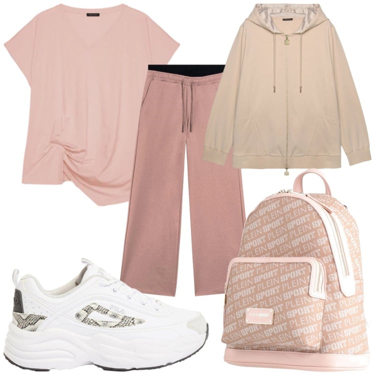 Outfit donna - Total look #2373691. Stile Basic per Sport. Abbinamento con zaini, sneakers, felpe con cappuccio, t-shirt, pantaloni.