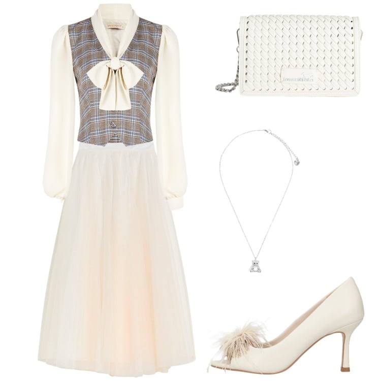 Outfit donna - La Domenica. Stile Casual chic per Cerimonia. Abbinamento con décolleté, gonne lunghe, bluse, borse a tracolla, ciondoli.