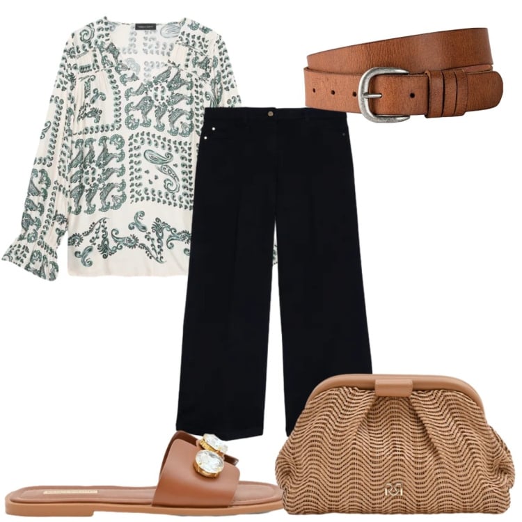 Outfit donna - Total look #2373702. Stile Etnico per Tutti i giorni. Abbinamento con cinture, pochette, sandali gioiello, bluse, jeans.