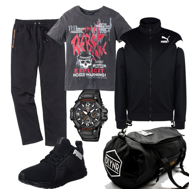 Outfit uomo - In Palestra. Stile Casual per Sport. Abbinamento con pantaloni, orologi analogici.