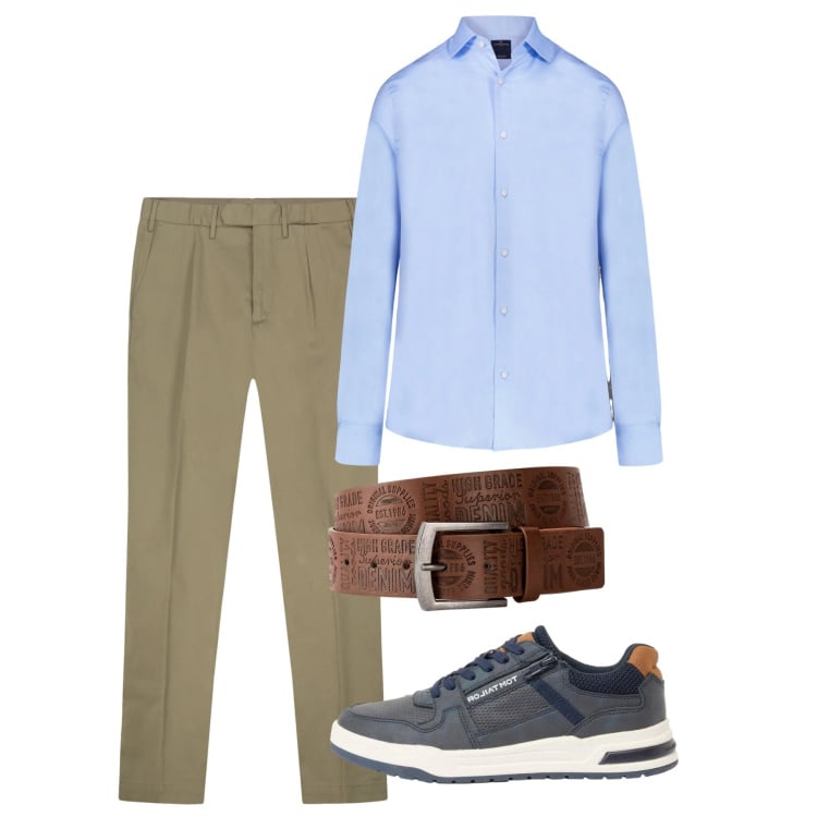 Outfit uomo - Marzo. Stile Casual per Tutti i giorni. Abbinamento con cinture, sneakers, camicie, pantaloni.