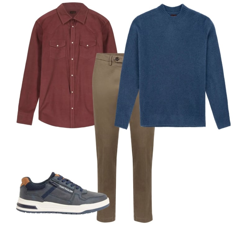 Outfit uomo - Multicolor. Stile Casual per Tutti i giorni. Abbinamento con sneakers, pantaloni chino, camicie, maglieria.