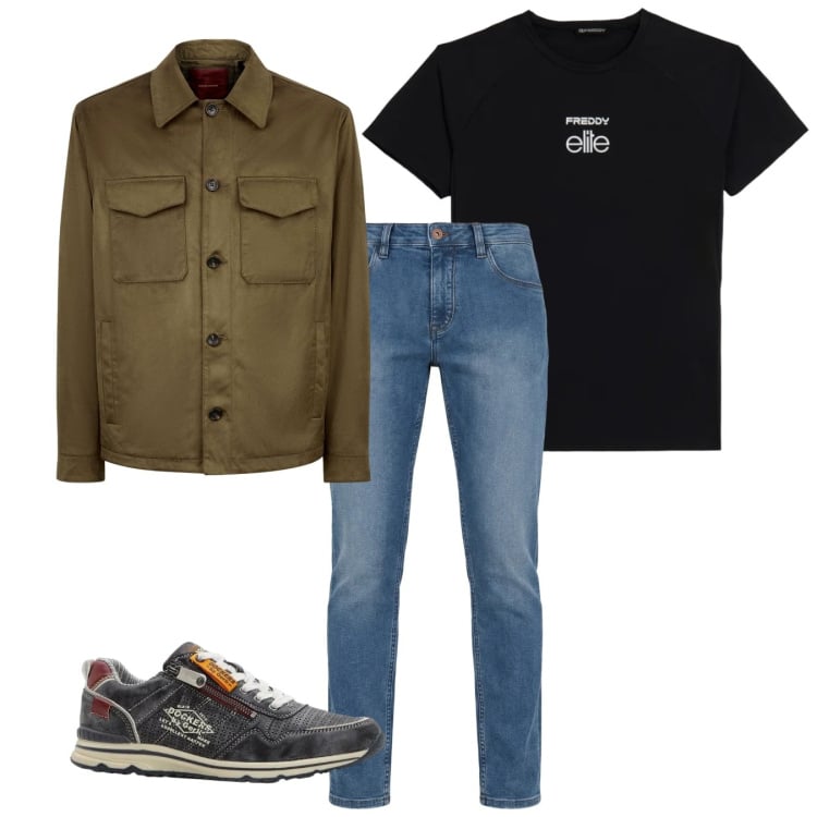 Outfit uomo - Tshirt nera. Stile Casual per Tutti i giorni. Abbinamento con sneakers, jeans, t-shirt, giacche.