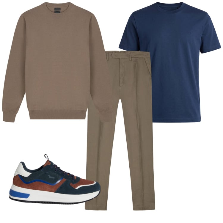 Outfit uomo - Total look #2373749. Stile Casual per Tutti i giorni. Abbinamento con sneakers, t-shirt, pantaloni, maglieria.