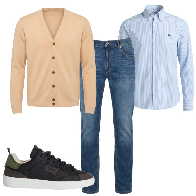 Outfit uomo - Total look #2373753. Stile Casual per Tutti i giorni. Abbinamento con camicie, jeans, sneakers, cardigans.