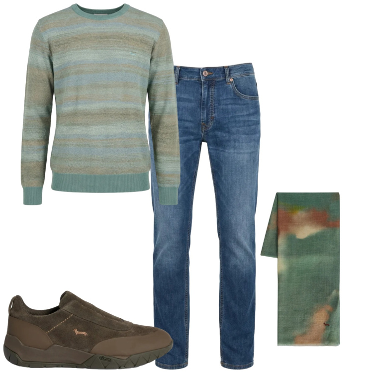 Outfit uomo - Total look #2373757. Stile Casual per Tutti i giorni. Abbinamento con pullovers, jeans, sneakers, sciarpe.