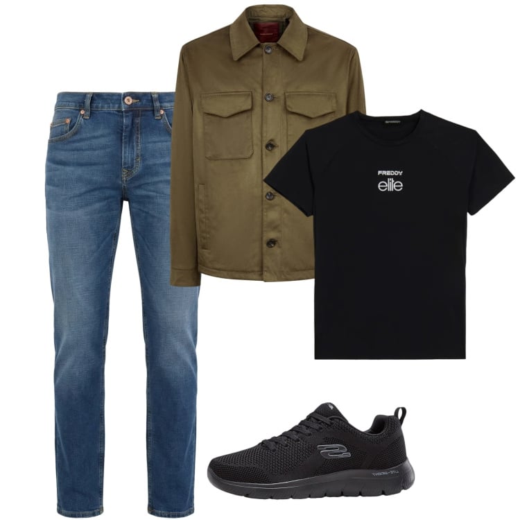 Outfit uomo - Marzo. Stile Casual per Tutti i giorni. Abbinamento con sneakers, jeans, t-shirt, giacche.