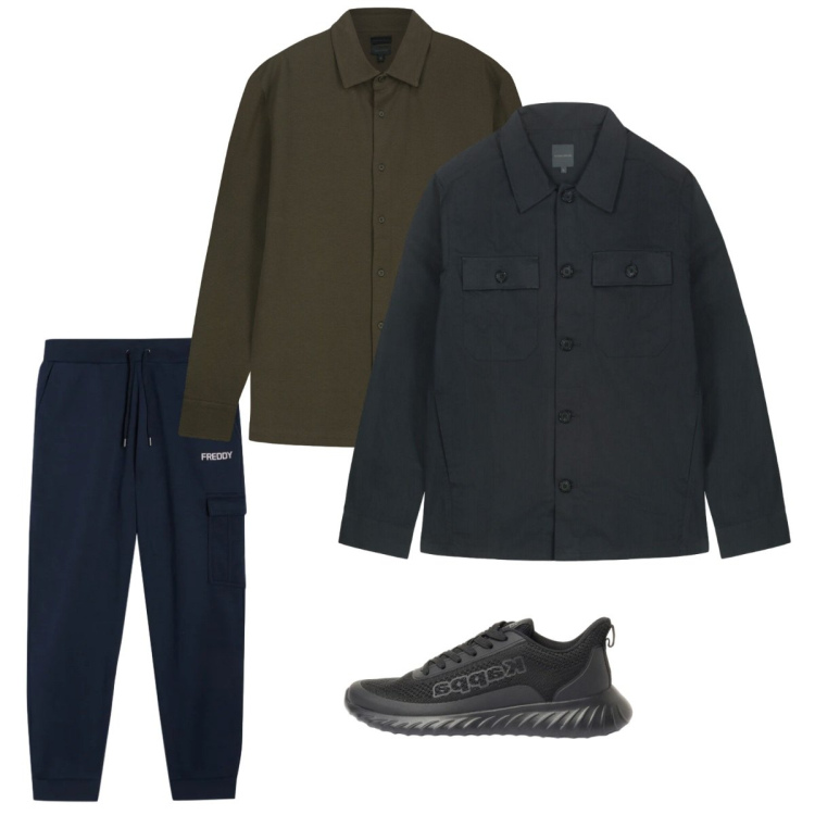 Outfit uomo - Marzo. Stile Casual per Tutti i giorni. Abbinamento con sneakers, pantaloni cargo, cappotti, polo.