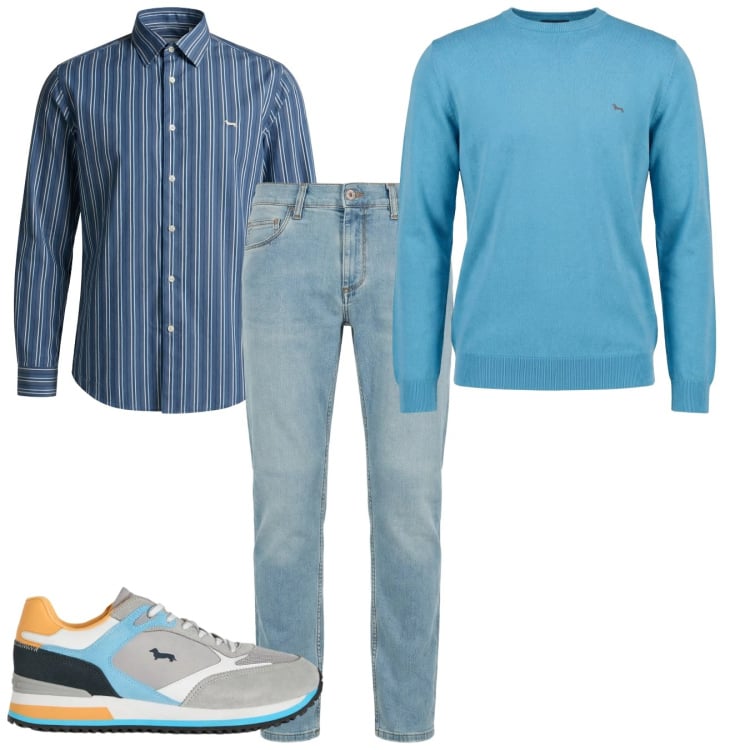 Outfit uomo - Total look #2373772. Stile Casual per Tutti i giorni. Abbinamento con jeans slim fit, sneakers, camicie, pullovers.