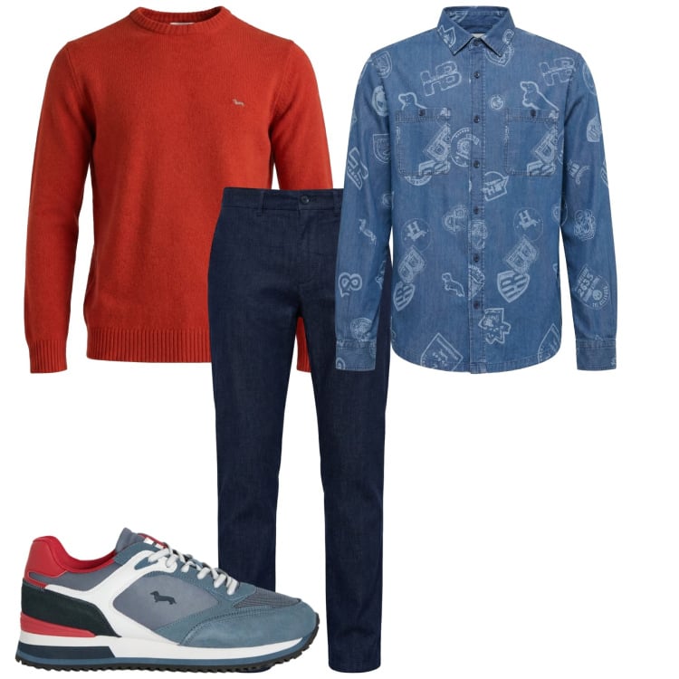Outfit uomo - Total look #2373774. Stile Casual per Tutti i giorni. Abbinamento con sneakers, pantaloni chino, camicie, pullovers.