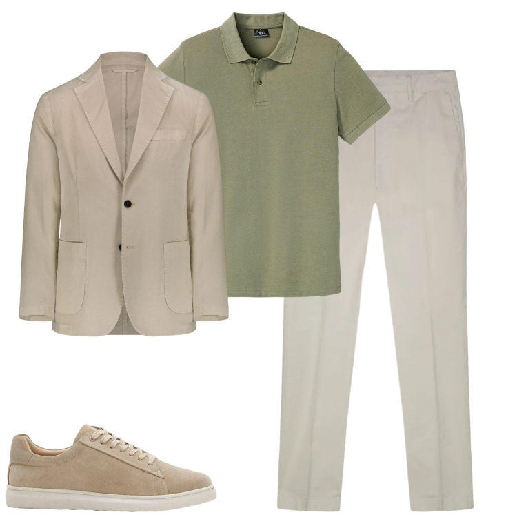 Outfit uomo - Cream primavera in città. Stile Urban per Ufficio. Abbinamento con polo, sneakers, giacche, pantaloni.