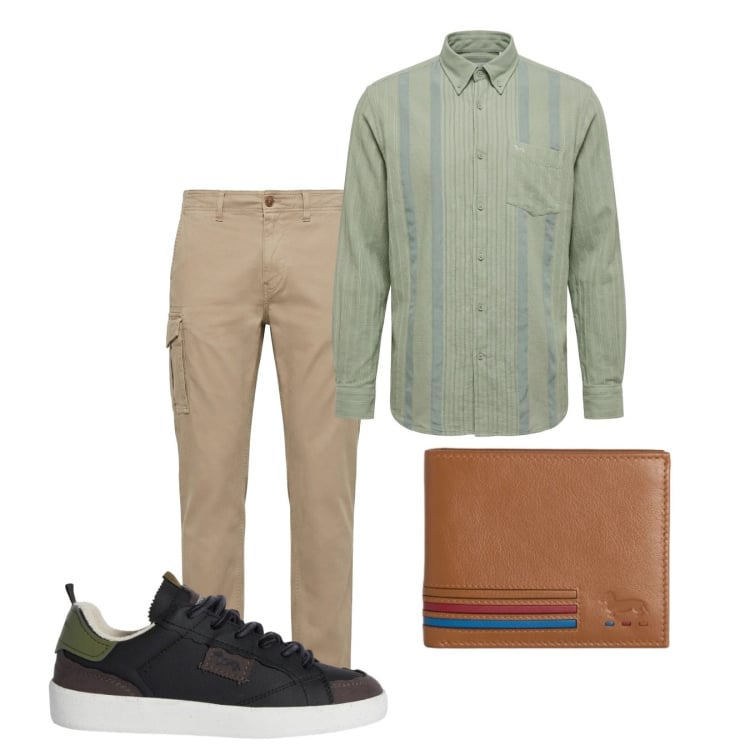 Outfit uomo - Total look #2373787. Stile Casual per Tutti i giorni. Abbinamento con portafogli, sneakers, pantaloni cargo, camicie.