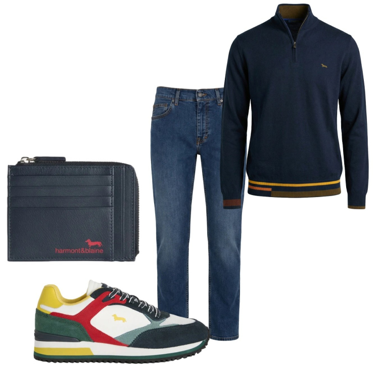 Outfit uomo - Total look #2373805. Stile Casual per Tutti i giorni. Abbinamento con jeans, sneakers, portamonete, pullovers.