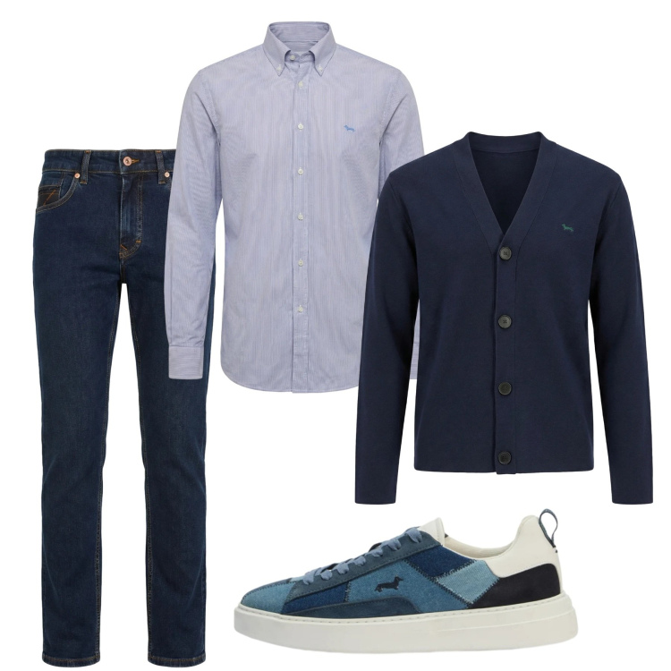Outfit uomo - Marzo. Stile Casual per Tutti i giorni. Abbinamento con cardigans, sneakers, jeans, camicie.