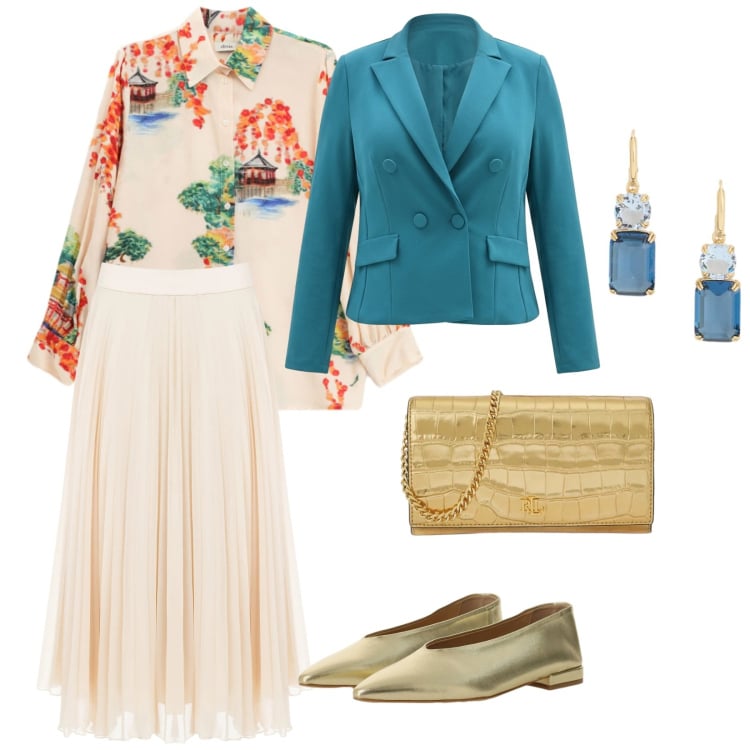 Outfit donna - Spring in sale. per Cerimonia. Abbinamento con gonne longuette, blazer, ballerine, camicie, borse a tracolla, orecchini.