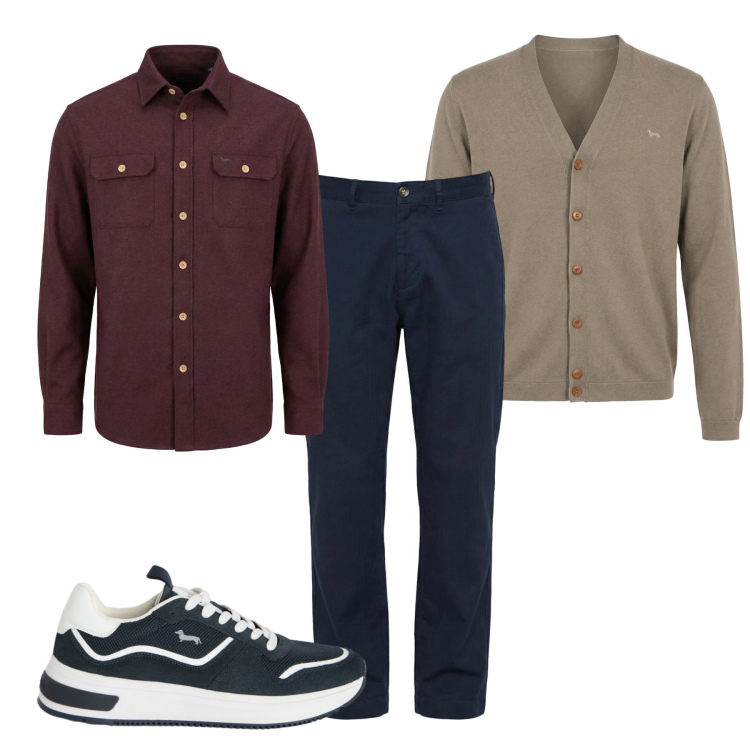 Outfit uomo - Total look #2373816. Stile Casual per Tutti i giorni. Abbinamento con sneakers, pantaloni cargo, cardigans, camicie.