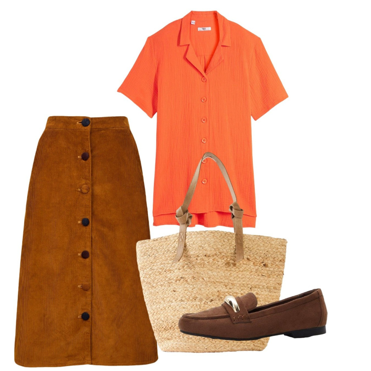 Outfit donna - Buona Pasqua. Stile Bon Ton per Tutti i giorni. Abbinamento con mocassini, camicie a manica corta, shopping bag, gonne longuette.