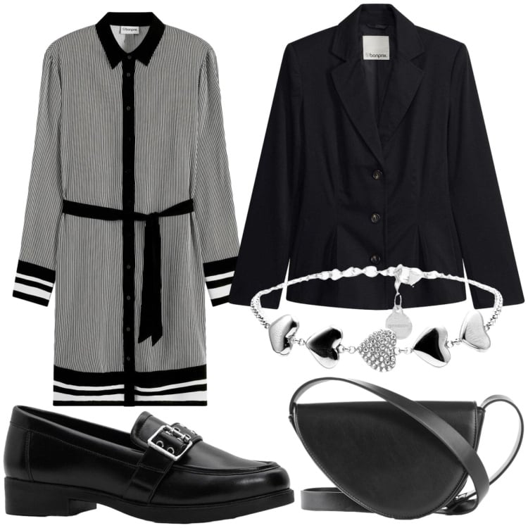 Outfit donna - Total look #2373844. Stile Casual chic per Tutti i giorni. Abbinamento con mocassini, borse a tracolla, vestiti, blazer, braccialetti.