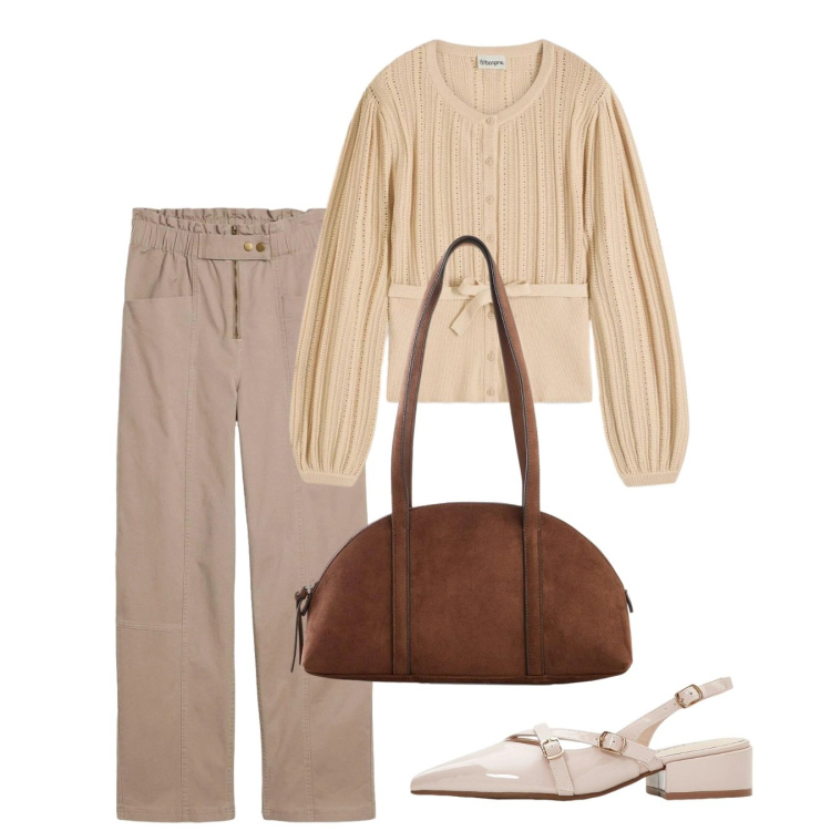 Outfit donna - Soft spring. Stile Bon Ton per Tutti i giorni. Abbinamento con décolleté, maglieria, pantaloni cargo, borse a tracolla.