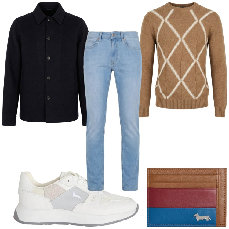 Outfit uomo - Total look #2373871. Stile Casual per Tutti i giorni. Abbinamento con sneakers, portafogli, jeans, maglieria, cappotti.