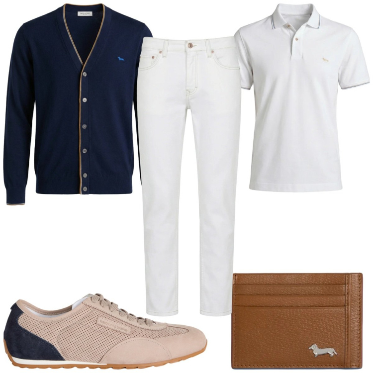Outfit uomo - Total look #2373898. Stile Casual per Tutti i giorni. Abbinamento con sneakers, jeans, portafogli, polo, cardigans.