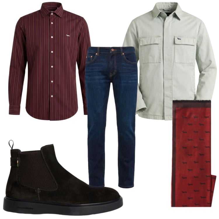 Outfit uomo - Total look #2373906. Stile Casual per Tutti i giorni. Abbinamento con jeans, giacche, sciarpe, camicie, stivali e stivaletti.