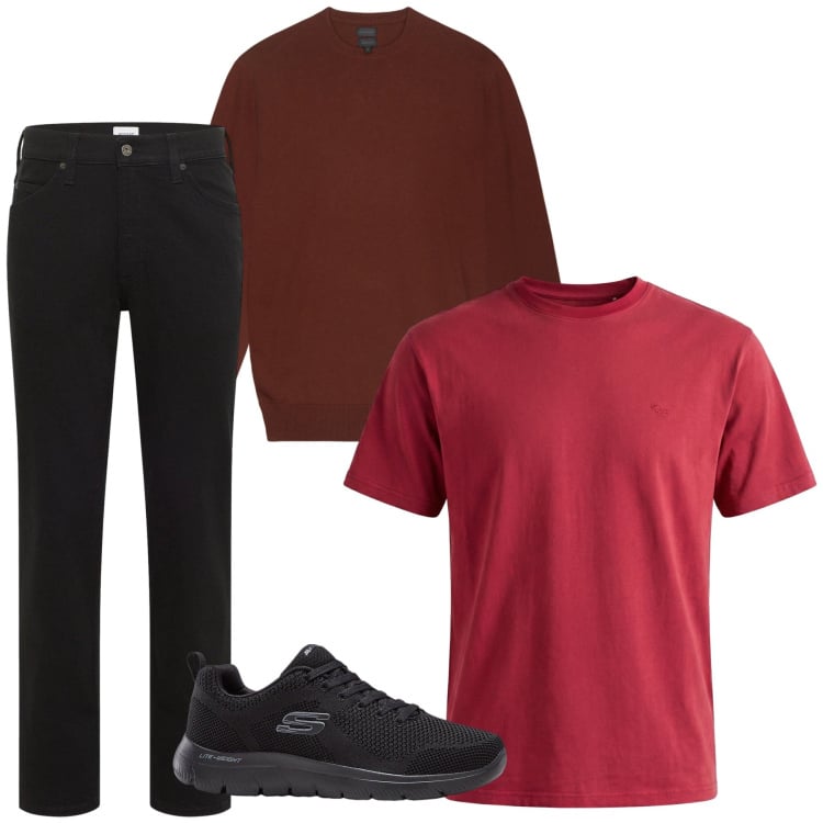 Outfit uomo - Total look #2373909. Stile Casual per Tutti i giorni. Abbinamento con sneakers, jeans dritti, t-shirt, maglieria.