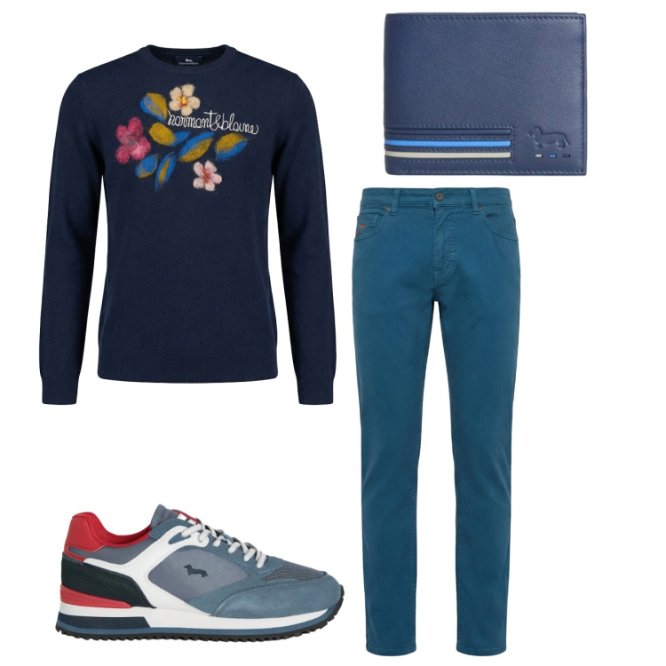 Outfit uomo - Total look #2373922. Stile Casual per Tutti i giorni. Abbinamento con sneakers, portafogli, pullovers, pantaloni.