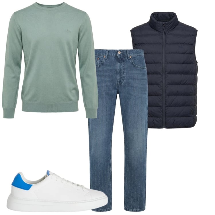 Outfit uomo - Total look #2373929. Stile Casual per Tutti i giorni. Abbinamento con sneakers, piumini, jeans, pullovers.