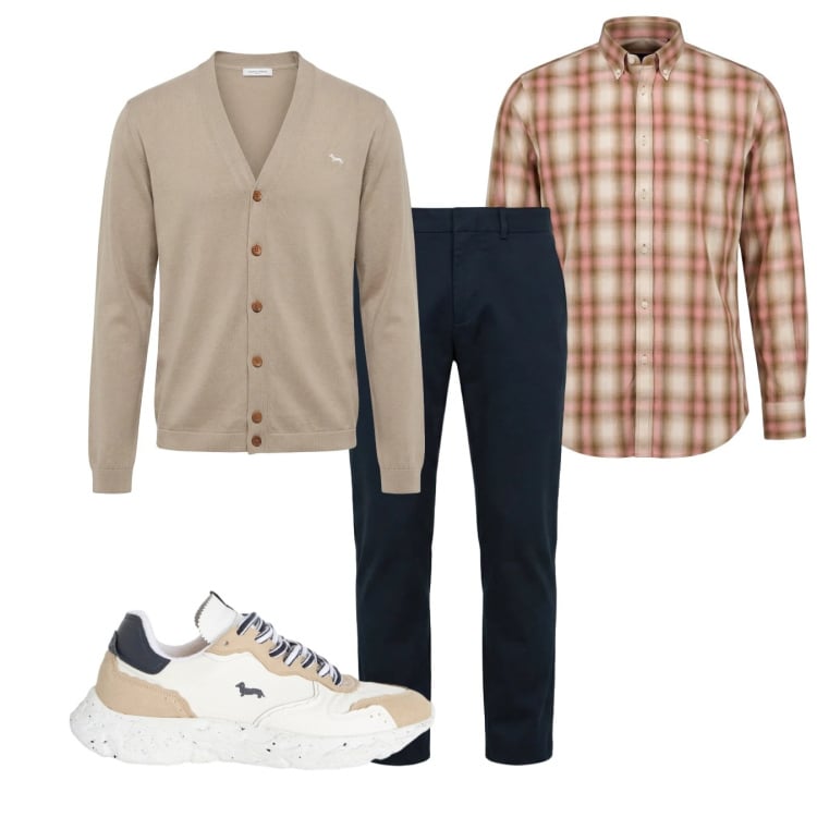 Outfit uomo - Total look #2373935. Stile Casual per Tutti i giorni. Abbinamento con sneakers, cardigans, camicie, pantaloni chino.