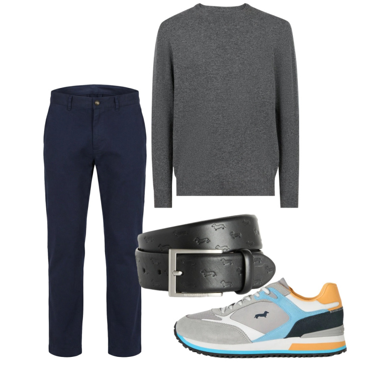 Outfit uomo - Marzo. Stile Casual per Tutti i giorni. Abbinamento con sneakers, cinture, pantaloni cargo, maglieria.