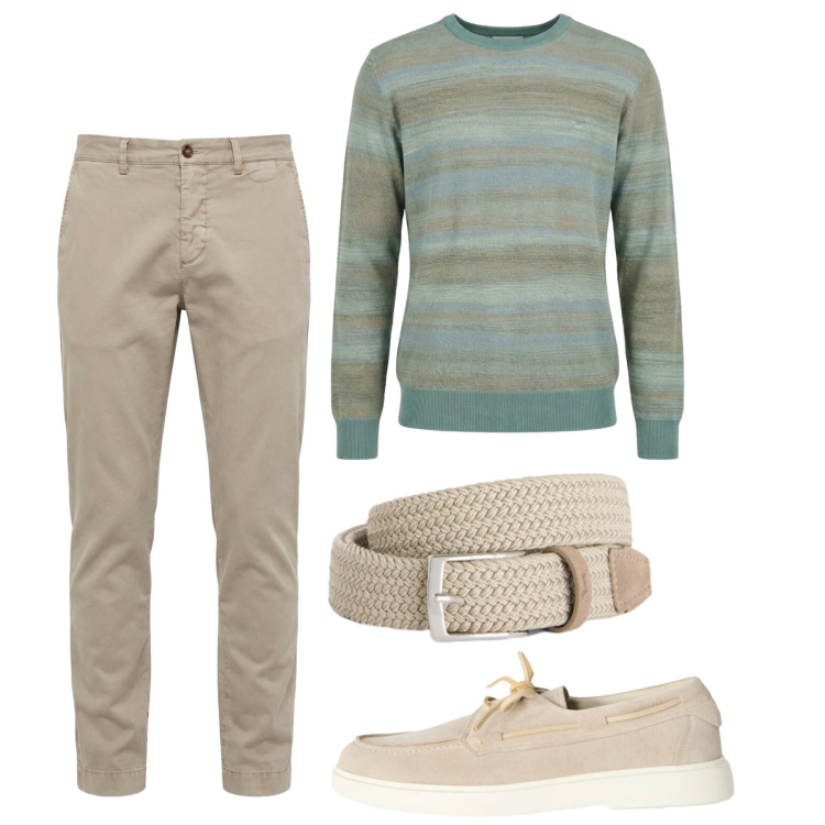 Outfit uomo - Marzo. Stile Casual per Tutti i giorni. Abbinamento con scarpe stringate, pantaloni chino, cinture, pullovers.