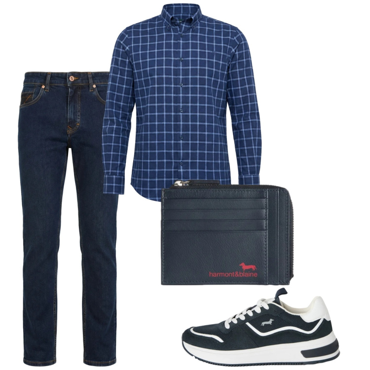 Outfit uomo - Marzo. Stile Casual per Tutti i giorni. Abbinamento con sneakers, portamonete, jeans, camicie.