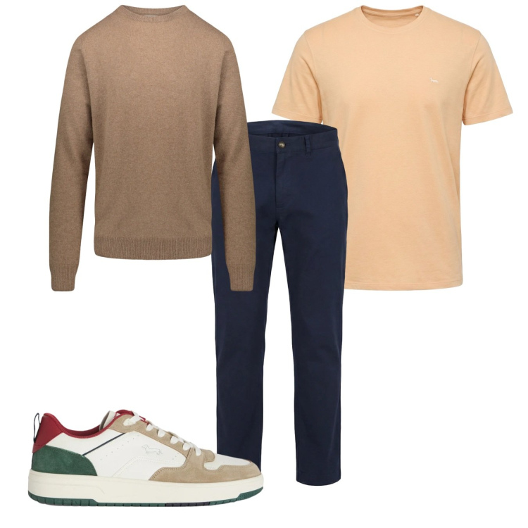 Outfit uomo - Total look #2373945. Stile Casual per Tutti i giorni. Abbinamento con sneakers, t-shirt, pantaloni cargo, maglieria.