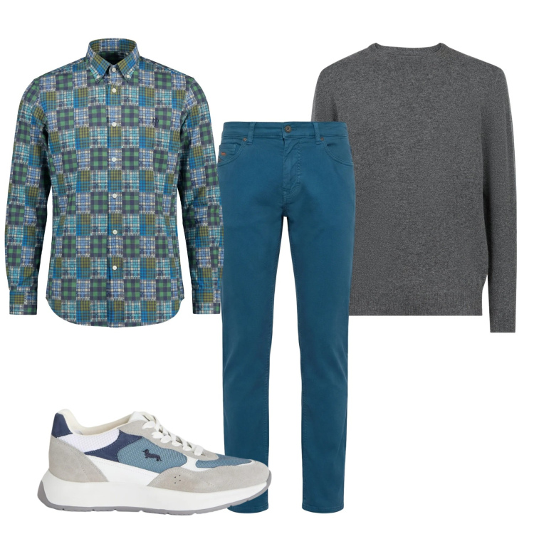 Outfit uomo - Total look #2373950. Stile Casual per Tutti i giorni. Abbinamento con sneakers, camicie, pantaloni, maglieria.