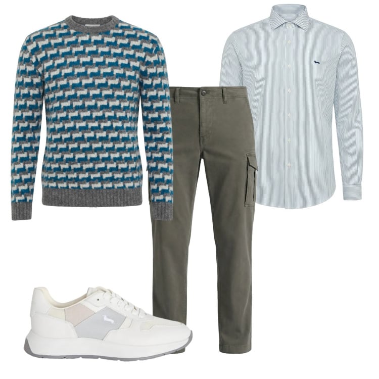 Outfit uomo - Total look #2373951. Stile Casual per Tutti i giorni. Abbinamento con sneakers, pullovers, pantaloni cargo, camicie.