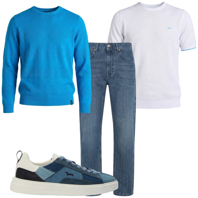 Outfit uomo - Total look #2373952. Stile Casual per Tutti i giorni. Abbinamento con t-shirt, sneakers, jeans, maglieria.
