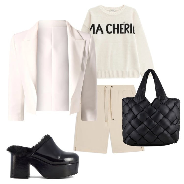 Outfit donna - Blazer leggero. Stile Trendy per Tutti i giorni. Abbinamento con blazer, maglieria, bermuda, borse tote, sabot.