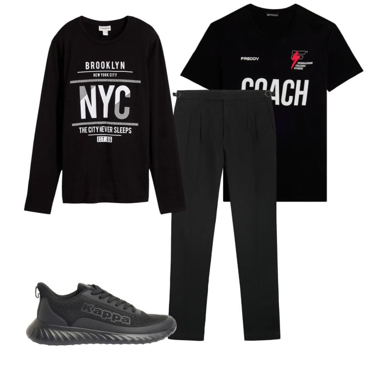 Outfit uomo - Total look #2373960. Stile Urban per Tutti i giorni. Abbinamento con maglieria, sneakers, t-shirt, pantaloni.