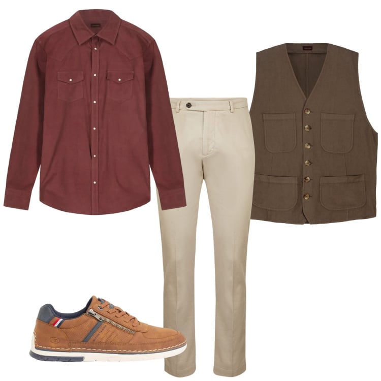 Outfit uomo - Total look #2373965. Stile Casual per Tutti i giorni. Abbinamento con sneakers, pantaloni, gilet, camicie.