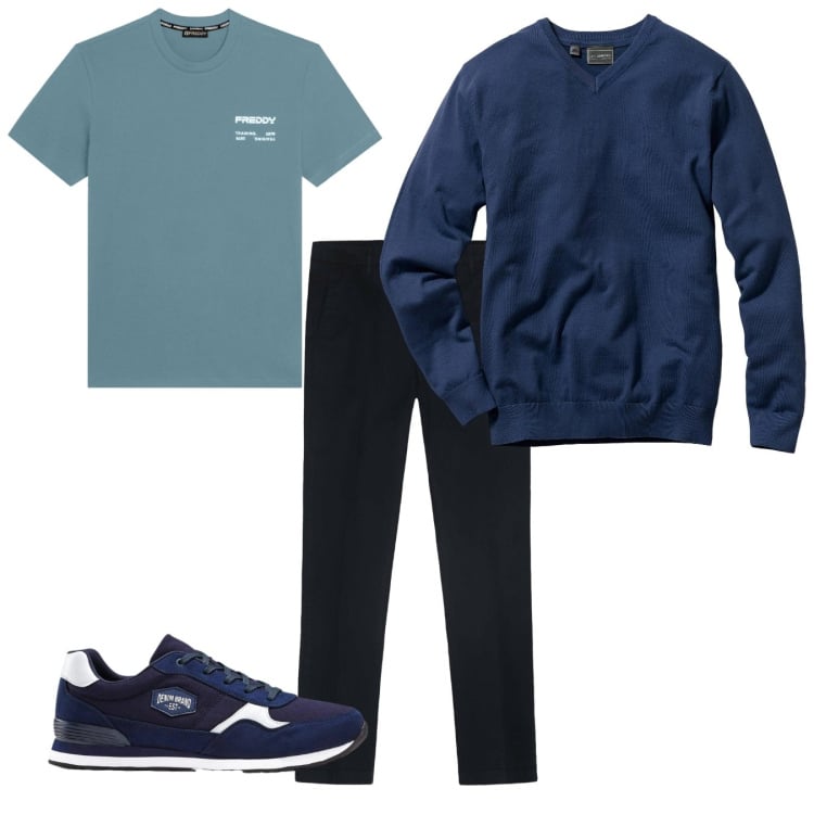 Outfit uomo - Total look #2373970. Stile Casual per Tutti i giorni. Abbinamento con maglieria, sneakers, t-shirt, pantaloni.