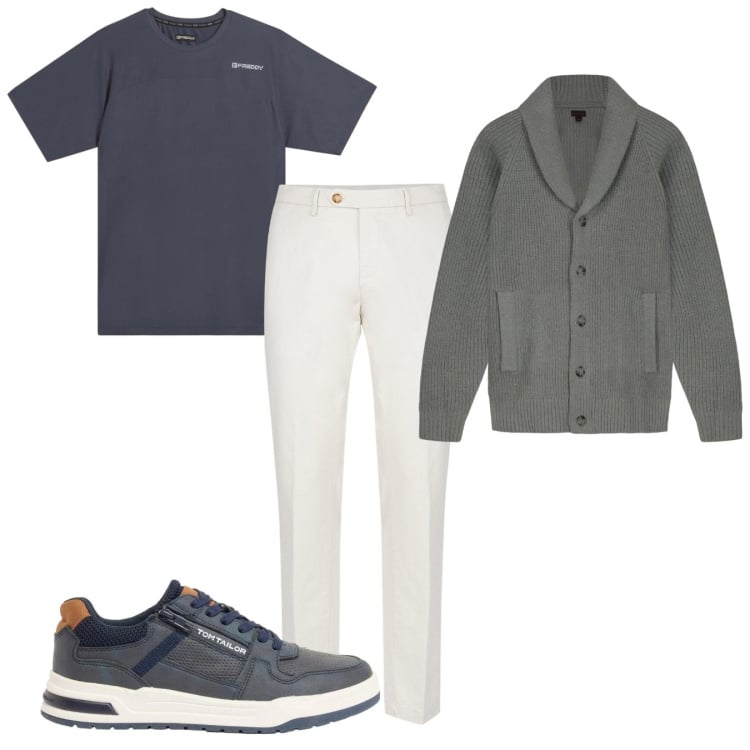 Outfit uomo - Total look #2373971. Stile Casual per Tutti i giorni. Abbinamento con sneakers, t-shirt sportive, pantaloni chino, cardigans.