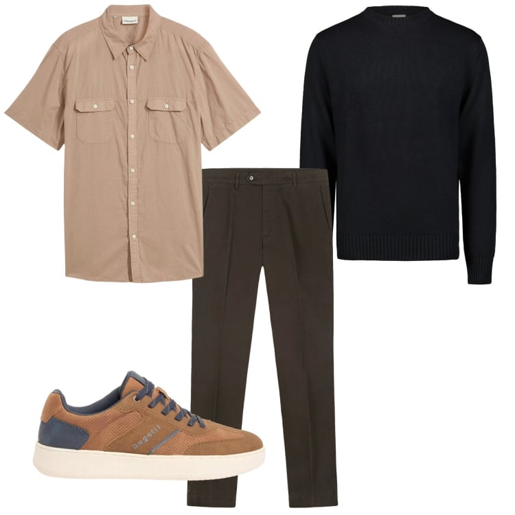 Outfit uomo - Total look #2373972. Stile Casual per Tutti i giorni. Abbinamento con camicie a manica corta, sneakers, pantaloni chino, maglieria.