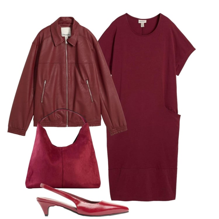 Outfit donna - Red think. Stile Bon Ton per Tutti i giorni. Abbinamento con vestiti, blazer, borse a spalla, décolleté.