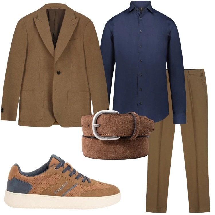 Outfit uomo - Aperitivo dopo l\'ufficio. Stile Business/Elegante per Tutti i giorni. Abbinamento con sneakers, camicie, giacche, pantaloni, cinture.