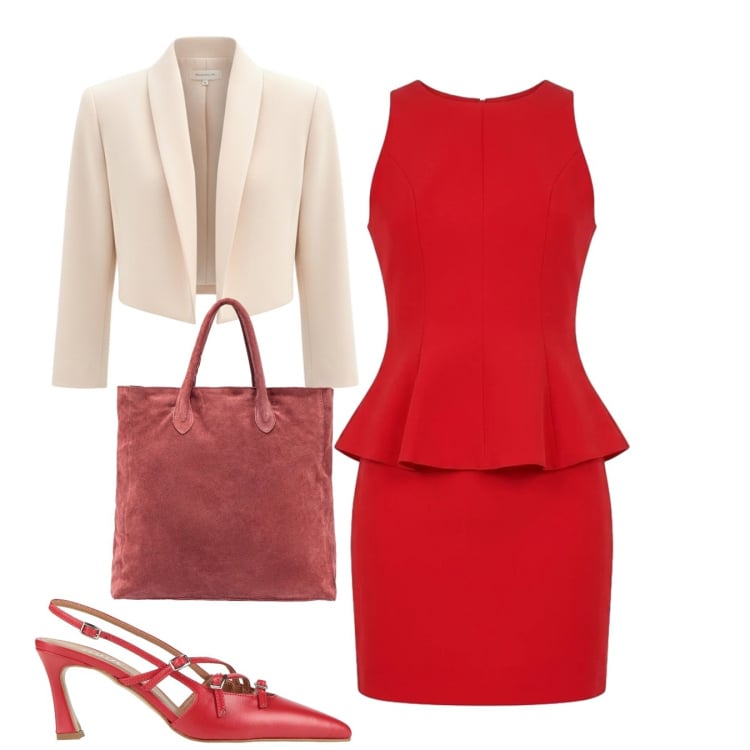 Outfit donna - Rosso cerimonia. Stile Chic per Cerimonia. Abbinamento con décolleté, vestiti a tubino, bolero, borse a mano.