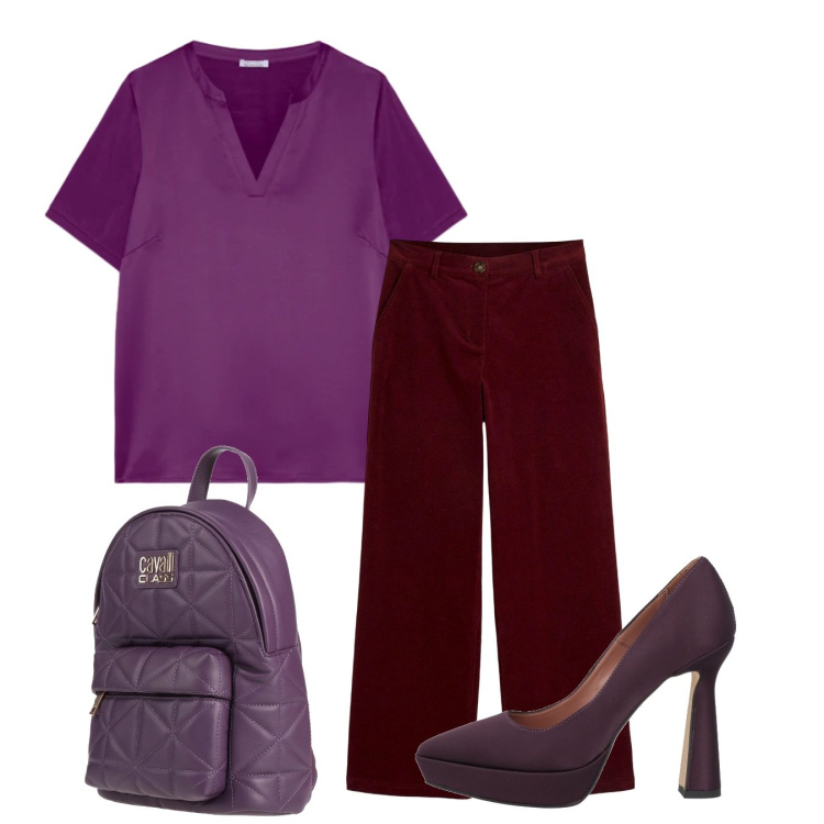 Outfit donna - Viola superstar. Stile Casual chic per Tutti i giorni. Abbinamento con décolleté, zaini, pantaloni, t-shirt.